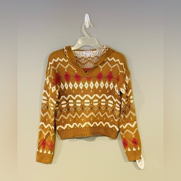 Girls size L(14) NWT Colorful Planet pullover sweater color tan, white and pink - Picture 1 of 7